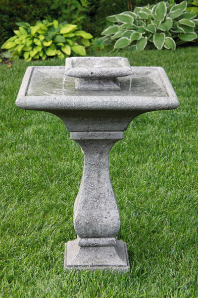 Two Tier Chelsea Glow Square Fountain with Light Cement Statuary